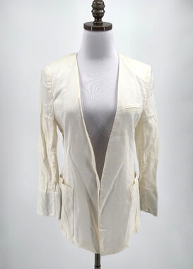 Namu Womens Ivory Linen Blend Hook Eye Closure Collarless Blazer Jacket Sz 8
